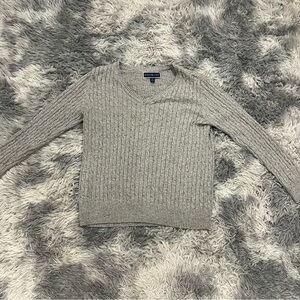 Karen Scott 100% Cotton Gray Cable Knit V Nexk Sweater - Size M